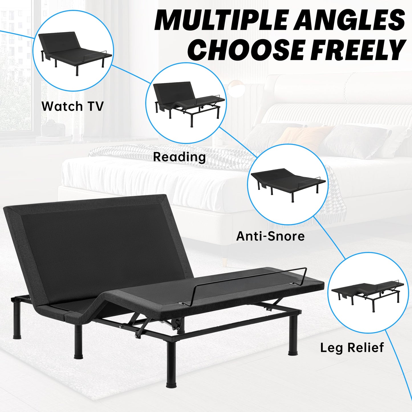 Adjustable Bed Frame with Massage & Remote – USB, LED Light, Twin to King Sizes - with King Size | Sold by Uncle Wiener's Wholesale