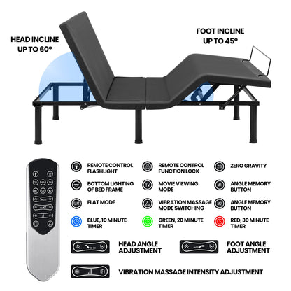 Adjustable Bed Frame with Massage & Remote – USB, LED Light, Twin to King Sizes - with Full Size | Sold by Uncle Wiener's Wholesale