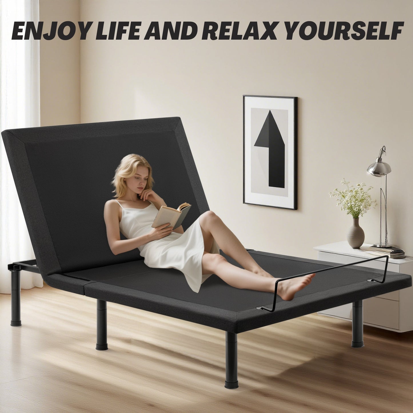 Adjustable Bed Frame with Massage & Remote – USB, LED Light, Twin to King Sizes - with King Size | Sold by Uncle Wiener's Wholesale