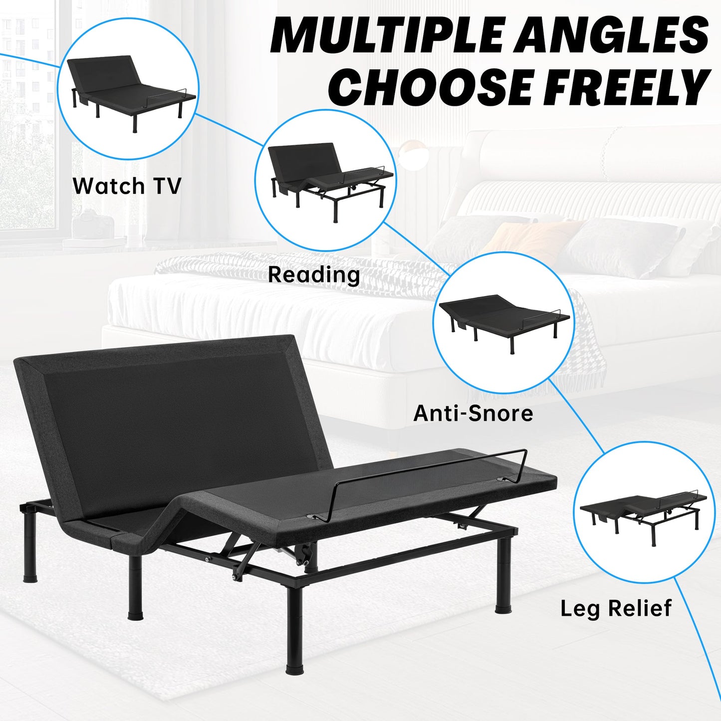 Adjustable Bed Frame with Massage & Remote – USB, LED Light, Twin to King Sizes - with Full Size | Sold by Uncle Wiener's Wholesale
