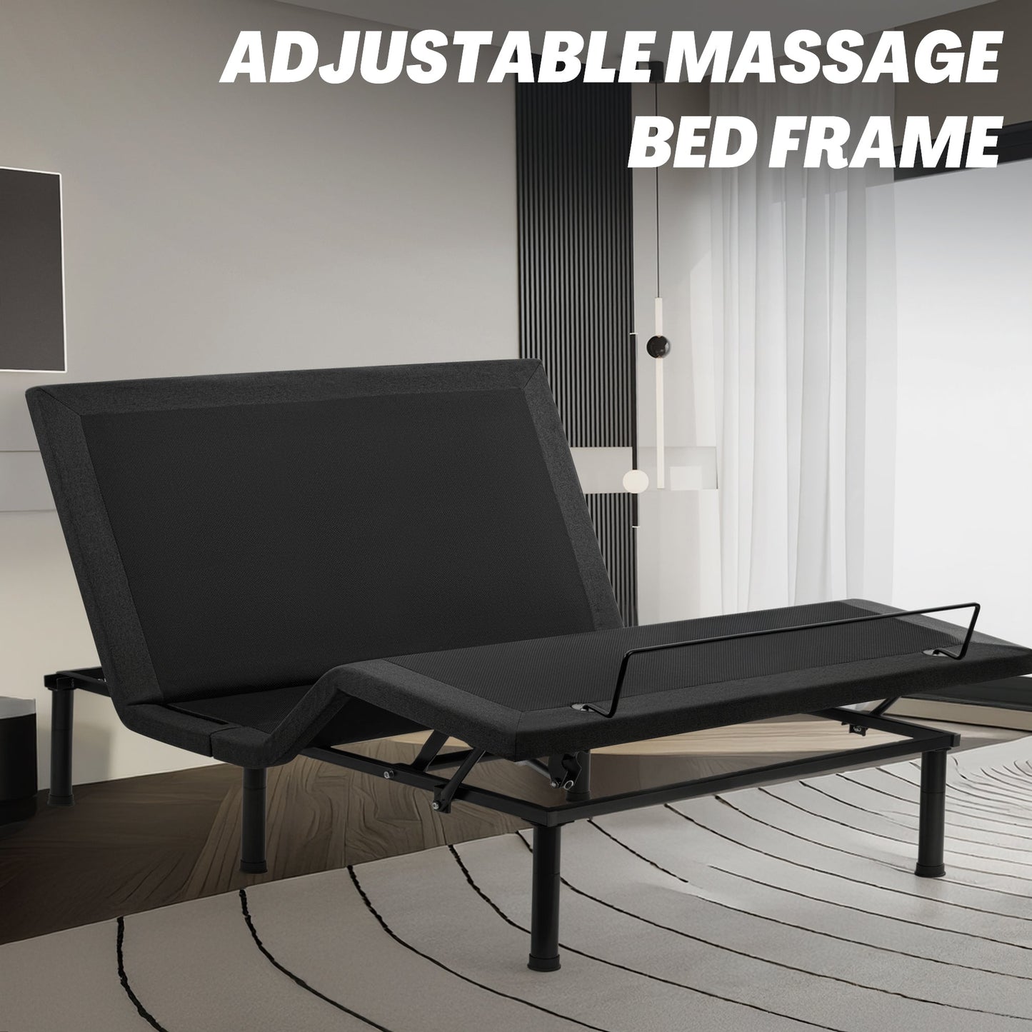Adjustable Bed Frame with Massage & Remote – USB, LED Light, Twin to King Sizes - with King Size | Sold by Uncle Wiener's Wholesale