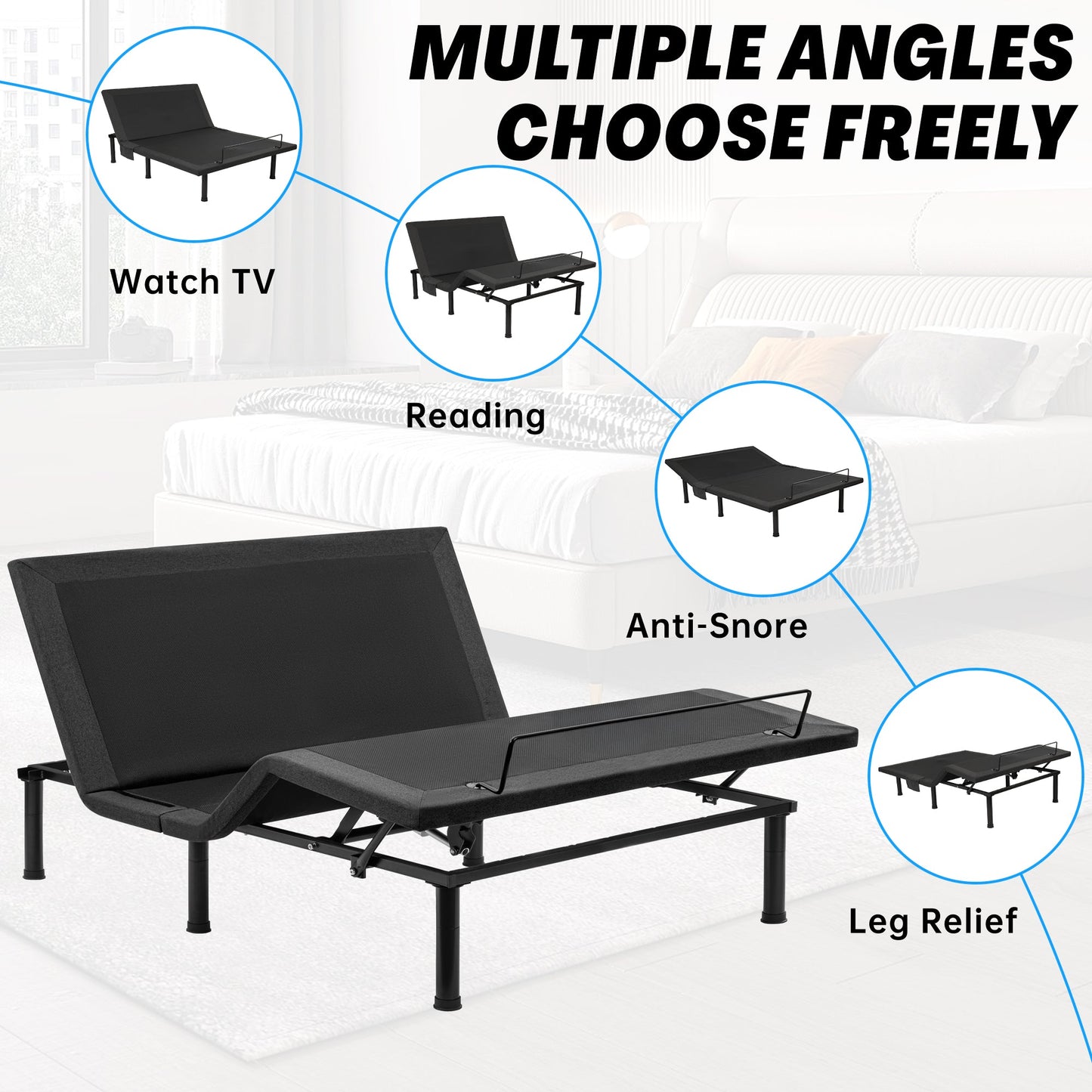 Adjustable Bed Frame with Massage & Remote – USB, LED Light, Twin to King Sizes - with Queen Size | Sold by Uncle Wiener's Wholesale