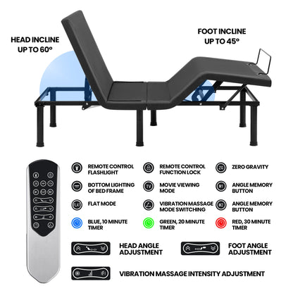 Adjustable Bed Frame with Massage & Remote – USB, LED Light, Twin to King Sizes - with Twin Size | Sold by Uncle Wiener's Wholesale