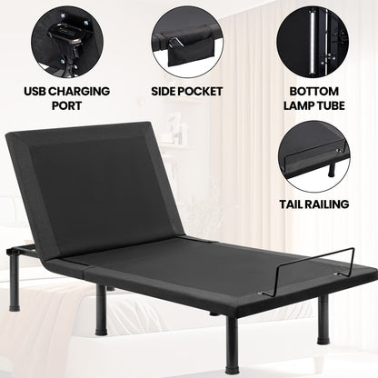 Adjustable Bed Frame with Massage & Remote – USB, LED Light, Twin to King Sizes - with Twin Size | Sold by Uncle Wiener's Wholesale