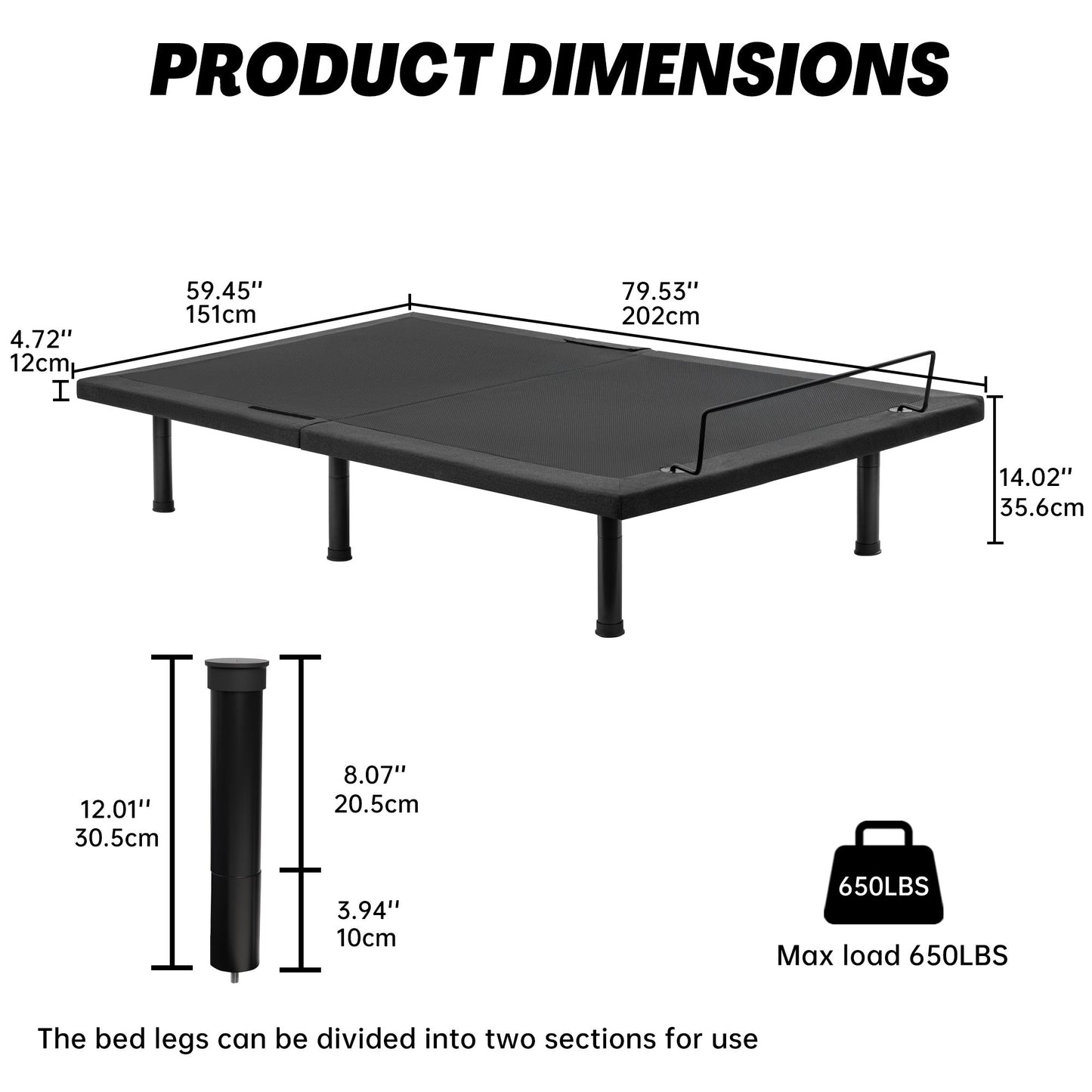 Adjustable Bed Frame with Massage & Remote – USB, LED Light, Twin to King Sizes - with Queen Size | Sold by Uncle Wiener's Wholesale