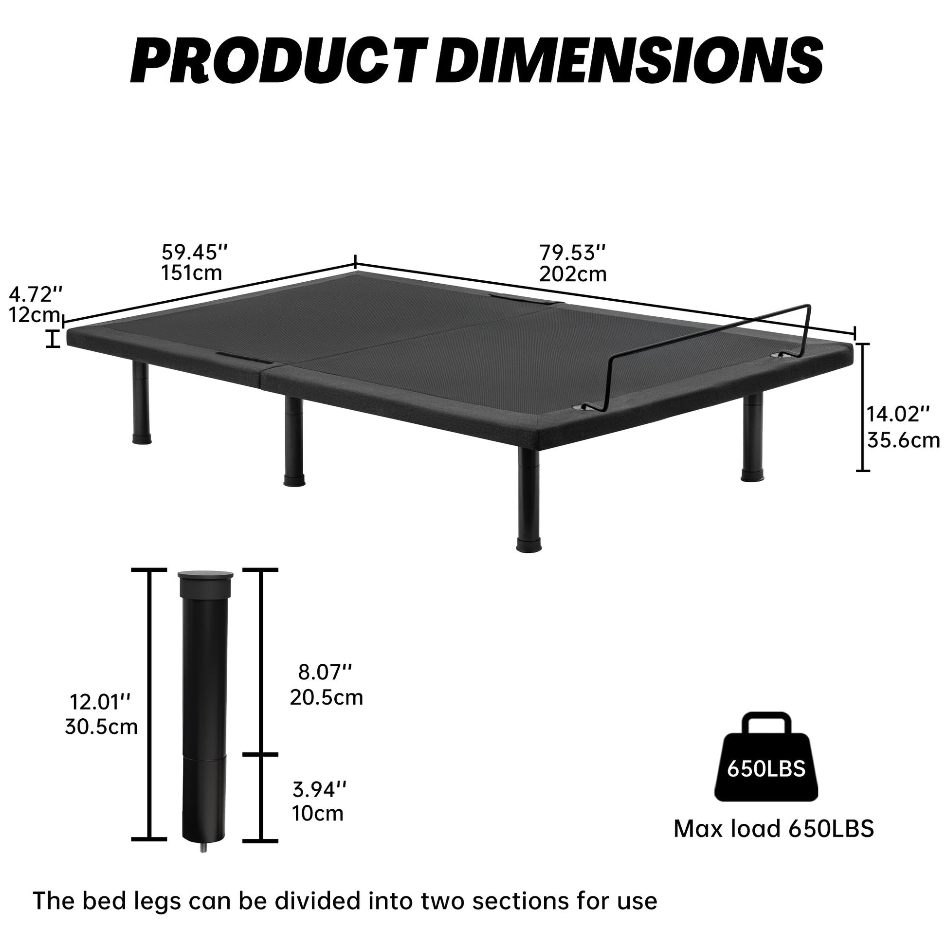 Adjustable Bed Frame with Massage & Remote – USB, LED Light, Twin to King Sizes - with Queen Size | Sold by Uncle Wiener's Wholesale