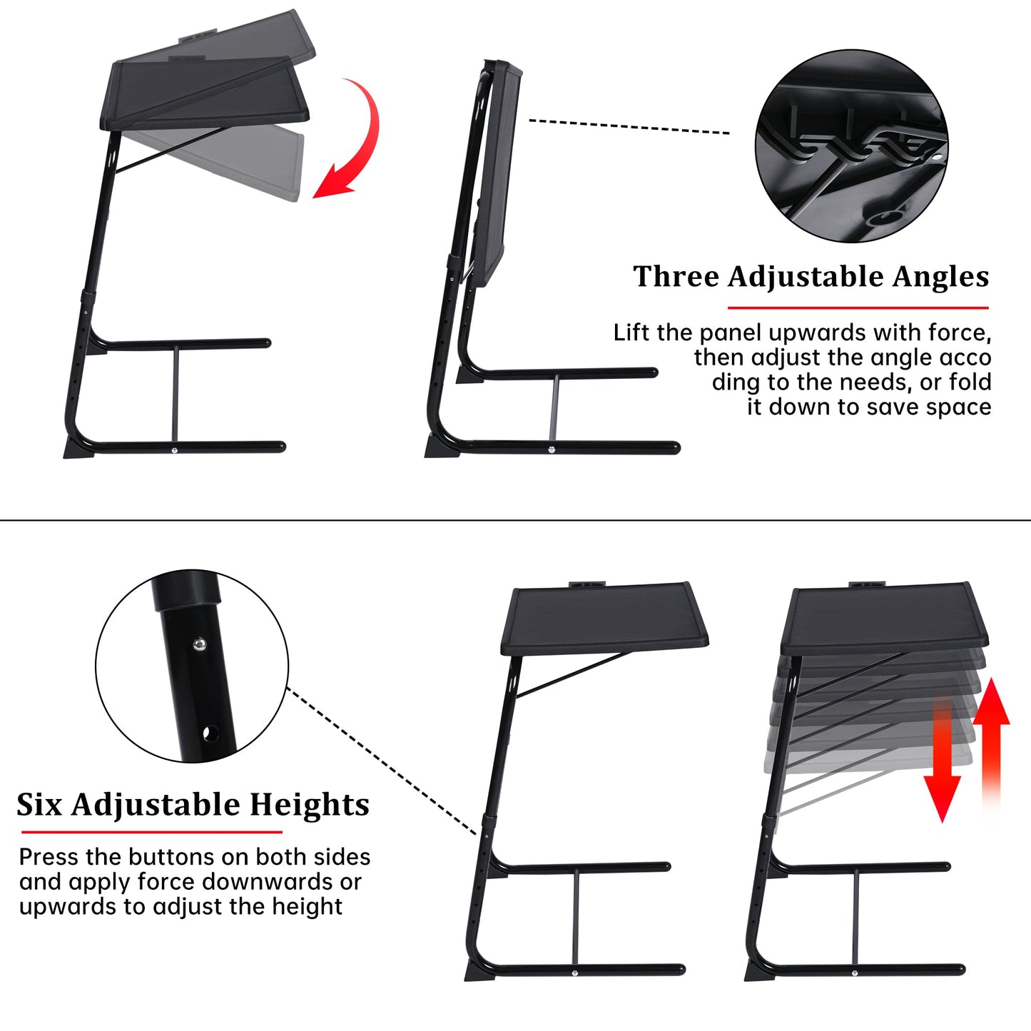 Adjustable Folding TV Tray Table with 6 Heights & 3 Tilt Angles – Portable TV Dinner Tray, Sofa Bed Desk, Black AMBT42 - with | Sold by Uncle Wiener's Wholesale