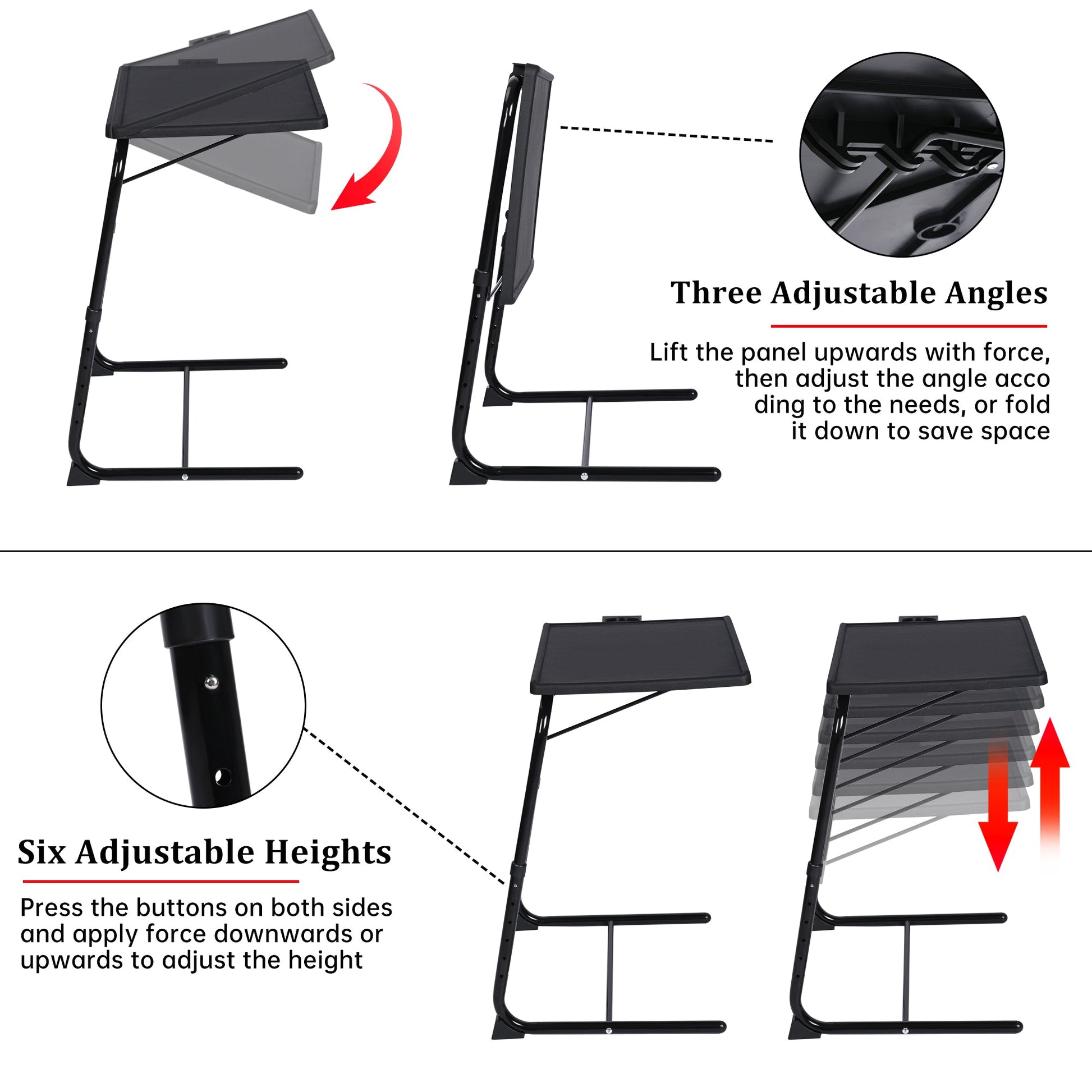 Adjustable Folding TV Tray Table with 6 Heights & 3 Tilt Angles – Portable TV Dinner Tray, Sofa Bed Desk, Black AMBT42 - with | Sold by Uncle Wiener's Wholesale
