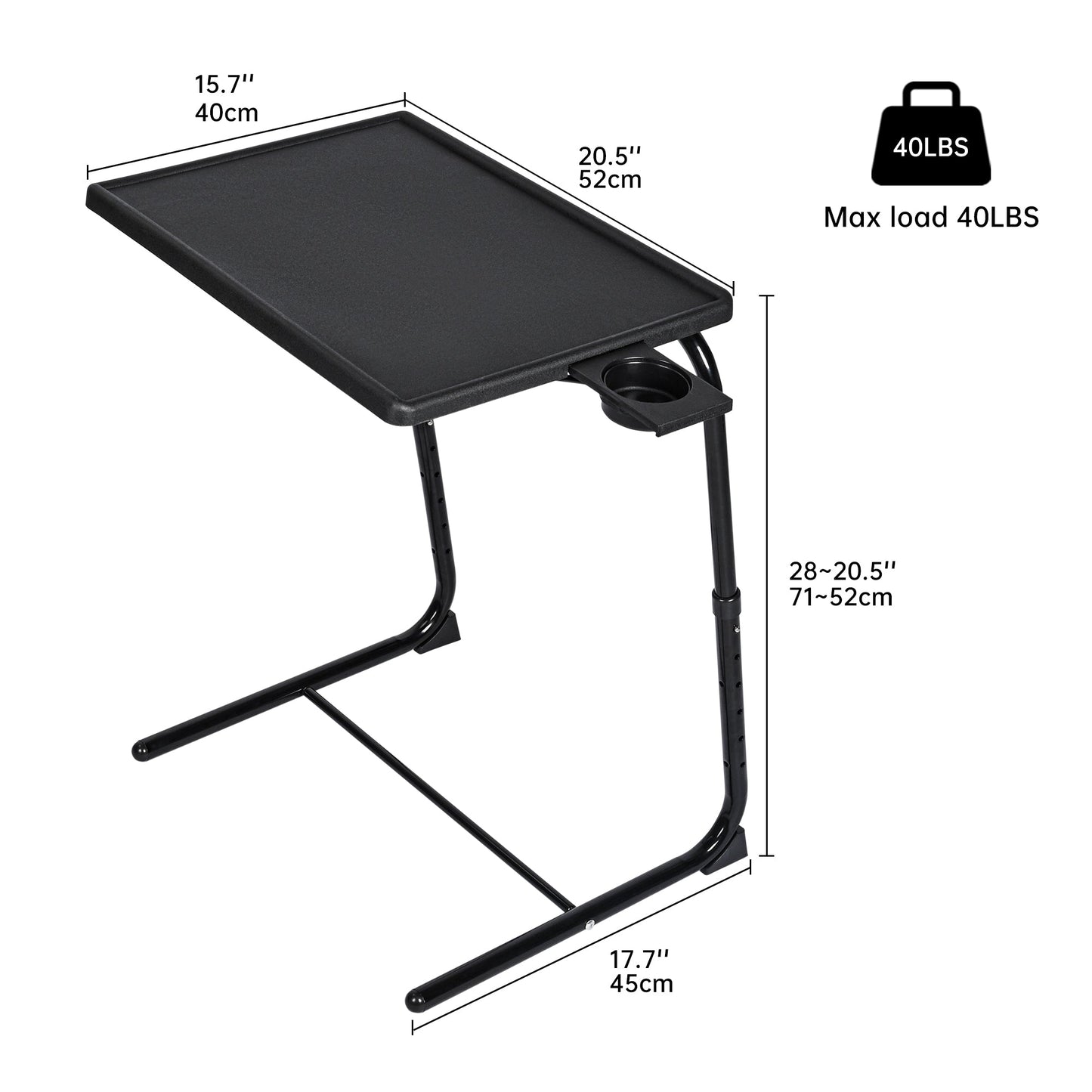 Adjustable Folding TV Tray Table with 6 Heights & 3 Tilt Angles – Portable TV Dinner Tray, Sofa Bed Desk, Black AMBT42 - with | Sold by Uncle Wiener's Wholesale