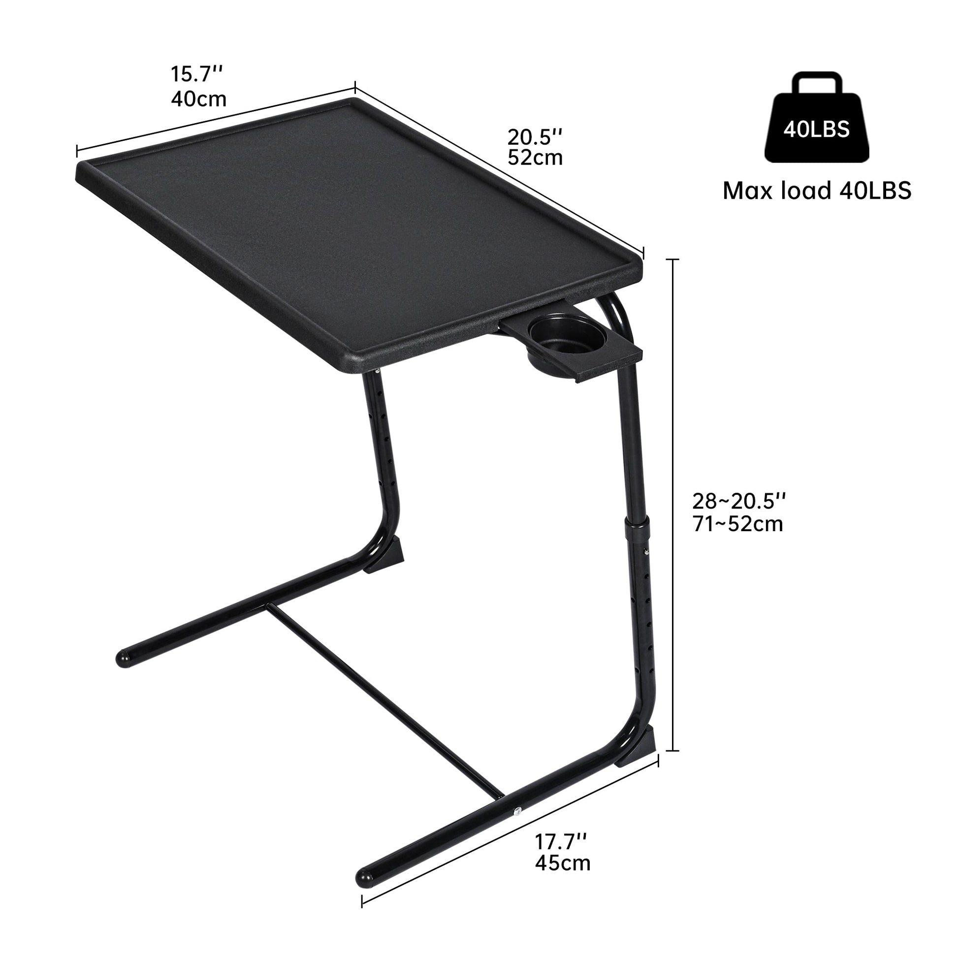 Adjustable Folding TV Tray Table with 6 Heights & 3 Tilt Angles – Portable TV Dinner Tray, Sofa Bed Desk, Black AMBT42 - with | Sold by Uncle Wiener's Wholesale