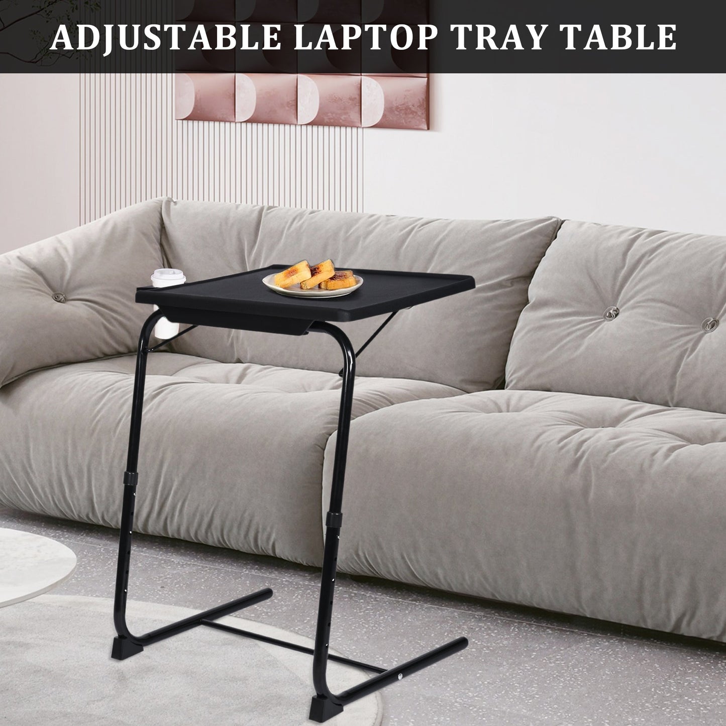 Adjustable Folding TV Tray Table with 6 Heights & 3 Tilt Angles – Portable TV Dinner Tray, Sofa Bed Desk, Black AMBT42 - with | Sold by Uncle Wiener's Wholesale