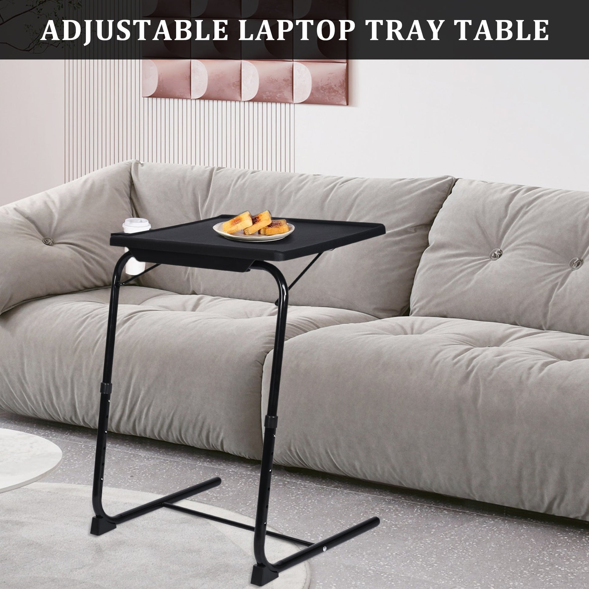 Adjustable Folding TV Tray Table with 6 Heights & 3 Tilt Angles – Portable TV Dinner Tray, Sofa Bed Desk, Black AMBT42 - with | Sold by Uncle Wiener's Wholesale