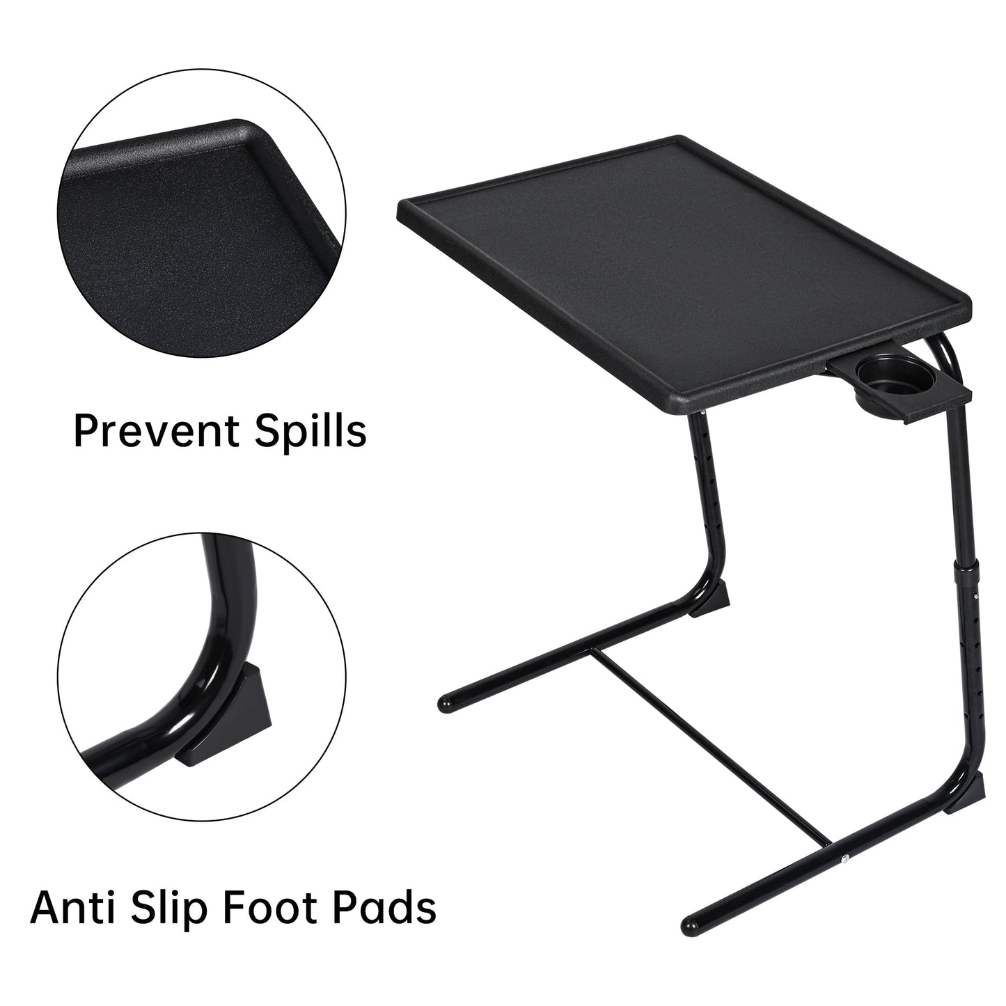 Adjustable Folding TV Tray Table with 6 Heights & 3 Tilt Angles – Portable TV Dinner Tray, Sofa Bed Desk, Black AMBT42 - with | Sold by Uncle Wiener's Wholesale