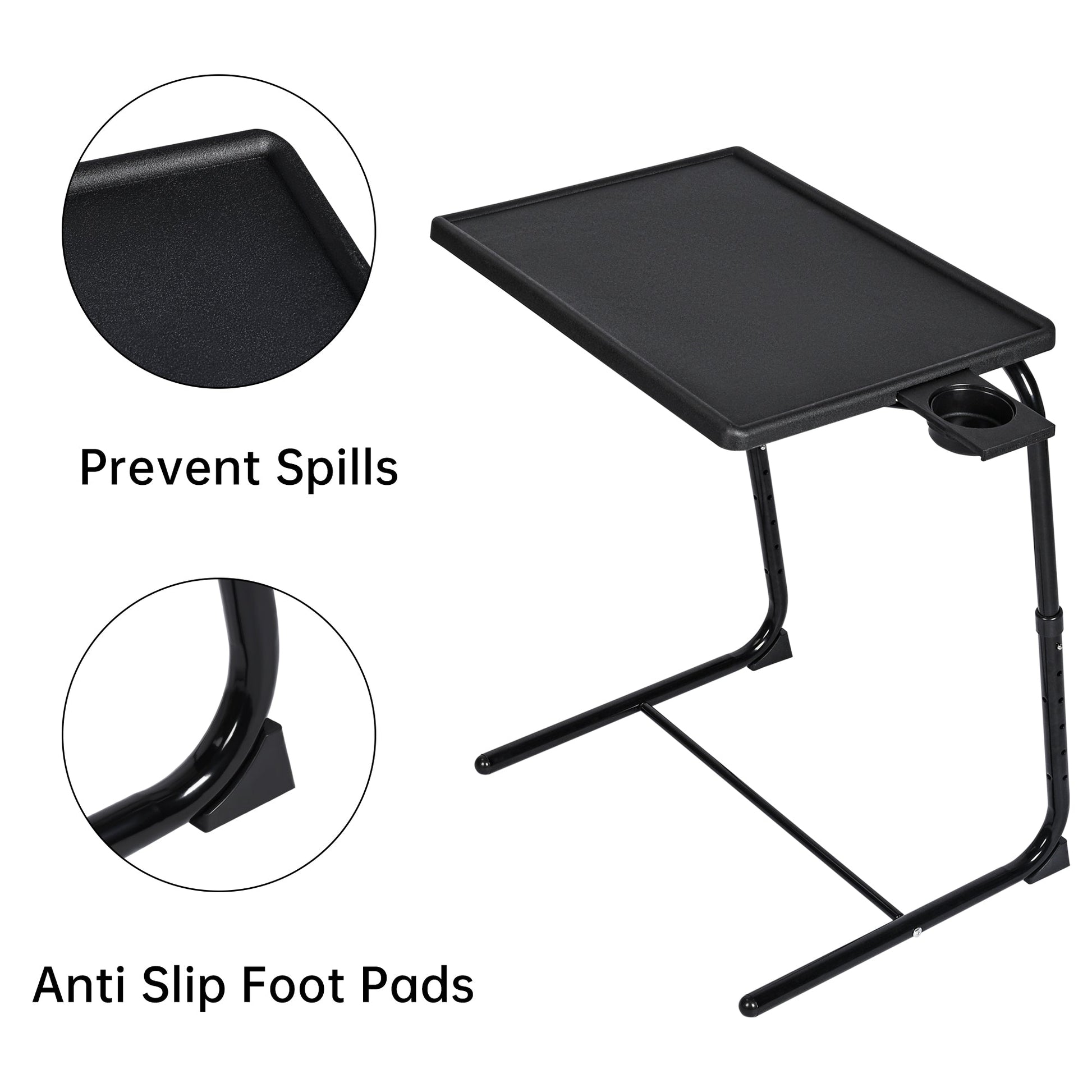 Adjustable Folding TV Tray Table with 6 Heights & 3 Tilt Angles – Portable TV Dinner Tray, Sofa Bed Desk, Black AMBT42 - with | Sold by Uncle Wiener's Wholesale