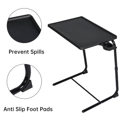 Adjustable Folding TV Tray Table with 6 Heights & 3 Tilt Angles – Portable TV Dinner Tray, Sofa Bed Desk, Black AMBT42 - with | Sold by Uncle Wiener's Wholesale