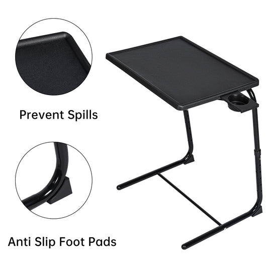 Adjustable Folding TV Tray Table with 6 Heights & 3 Tilt Angles – Portable TV Dinner Tray, Sofa Bed Desk, Black AMBT42 - with | Sold by Uncle Wiener's Wholesale