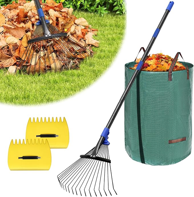 Adjustable Garden Leaf Rake Set – Telescopic Metal Yard Rakes for Leaves, Lawn, Flower Beds & Shrubs - Garden & Landscaping with | Sold by Uncle Wiener's Wholesale