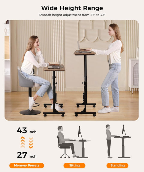 Adjustable Height Mobile Standing Desk 27″–43.5″ with Wheels K2025 - with | Sold by Uncle Wiener's Wholesale