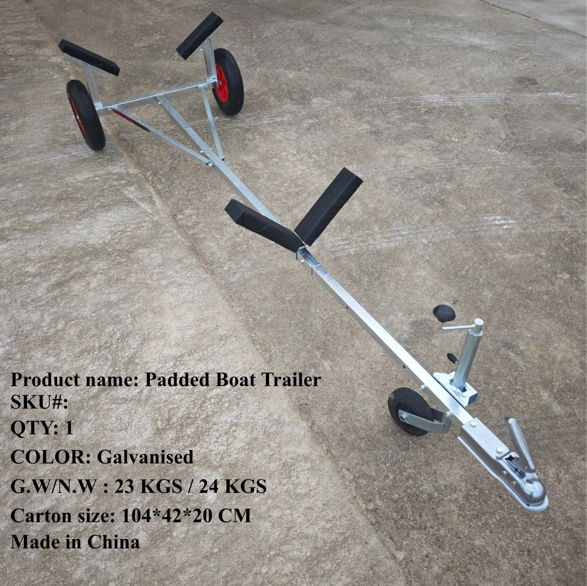 Adjustable Padded Boat Trailer with Crossbars and Jockey Wheel BT004 - with | Sold by Uncle Wiener's Wholesale