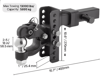 Adjustable Pintle Hitch Hook Combo – 2 - 5/16" Ball, Max Towing 13,000 lbs PHC13K - with | Sold by Uncle Wiener's Wholesale