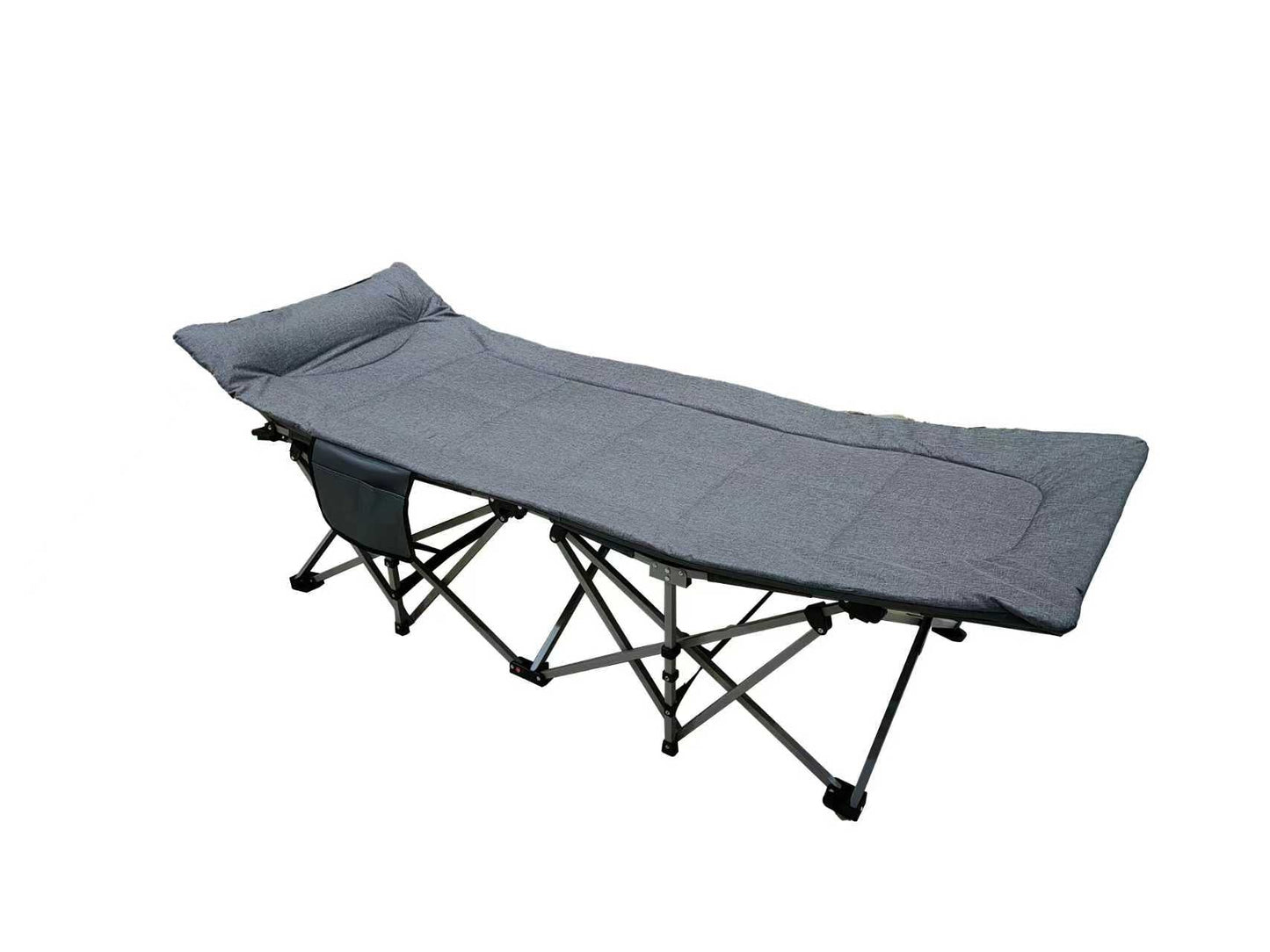 Adjustable Reclining Folding Camping Bed with Headrest, Steel Frame & Cotton Linen Fabric, Portable Guest Cot CR0060 - with | Sold by Uncle Wiener's Wholesale