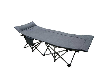 Adjustable Reclining Folding Camping Bed with Headrest, Steel Frame & Cotton Linen Fabric, Portable Guest Cot CR0060 - with | Sold by Uncle Wiener's Wholesale