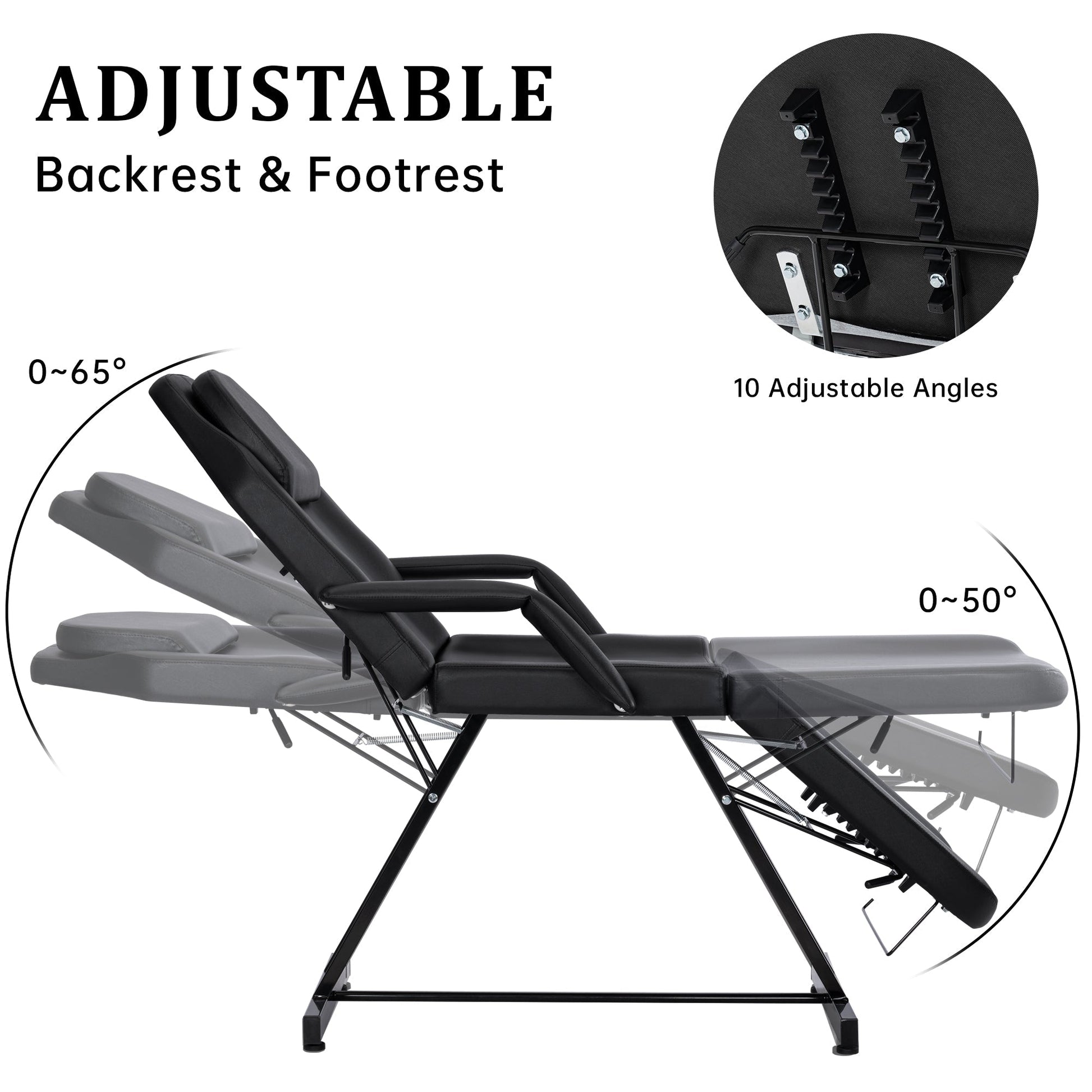 Adjustable Reclining Massage Table – Spa Facial Chair with Armrests & 330 lb Max Load | SKU: AMRMT1880 - with | Sold by Uncle Wiener's Wholesale
