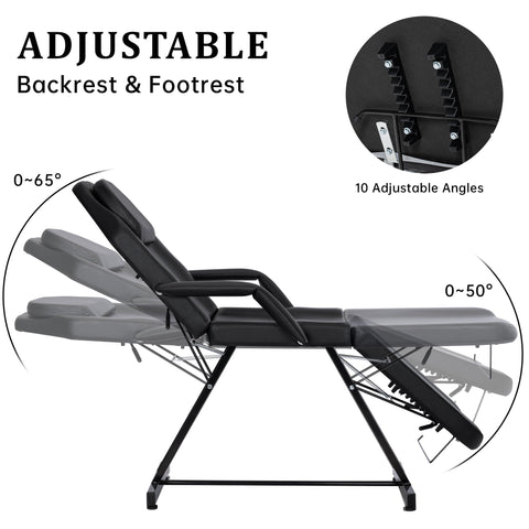 Adjustable Reclining Massage Table – Spa Facial Chair with Armrests & 330 lb Max Load | SKU: AMRMT1880 - with | Sold by Uncle Wiener's Wholesale