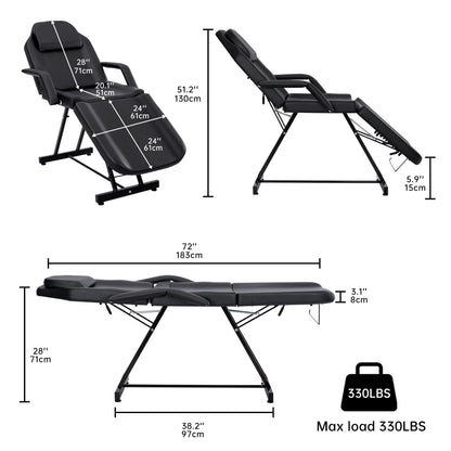 Adjustable Reclining Massage Table – Spa Facial Chair with Armrests & 330 lb Max Load | SKU: AMRMT1880 - with | Sold by Uncle Wiener's Wholesale