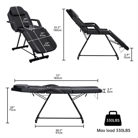 Adjustable Reclining Massage Table – Spa Facial Chair with Armrests & 330 lb Max Load | SKU: AMRMT1880 - with | Sold by Uncle Wiener's Wholesale