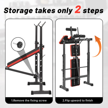 Adjustable Weight Bench with Barbell Rack, Dumbbell Storage, Dip Handles & 280 kg Load Capacity WEB9752 - with | Sold by Uncle Wiener's Wholesale