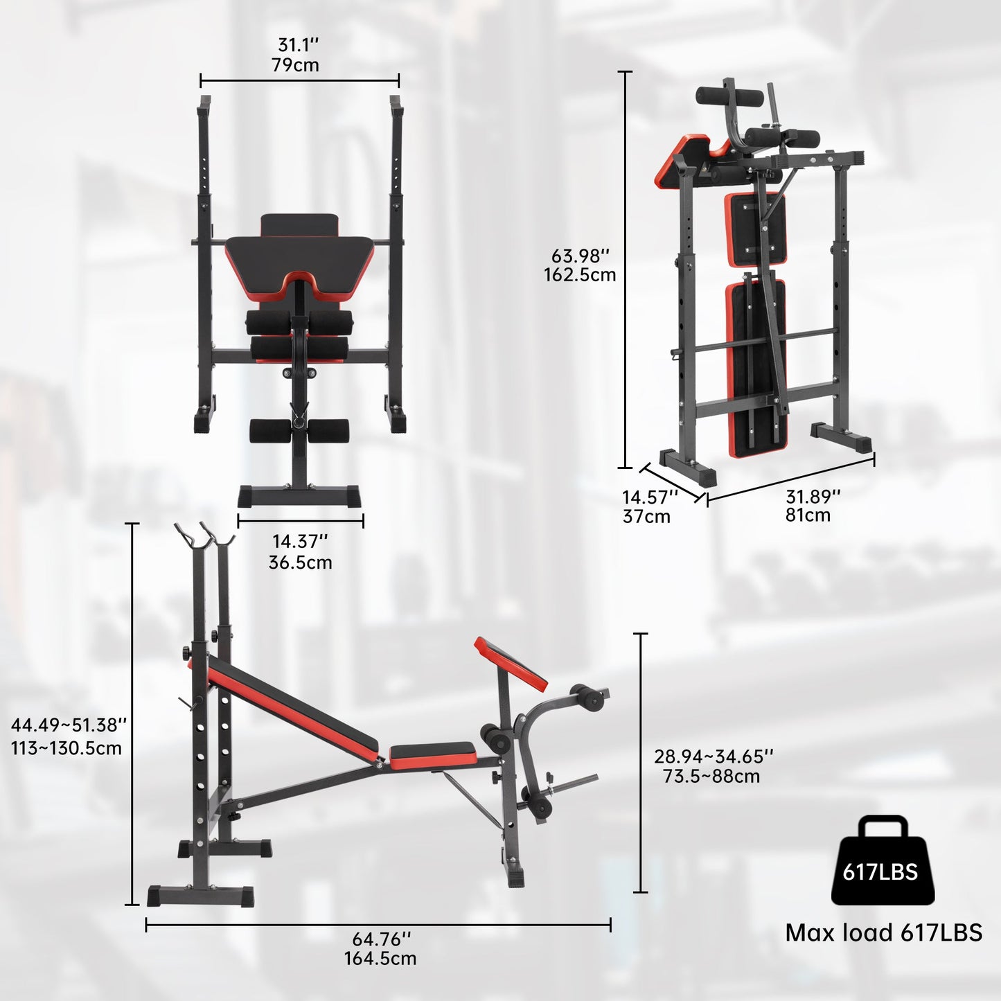 Adjustable Weight Bench with Barbell Rack, Dumbbell Storage, Dip Handles & 280 kg Load Capacity WEB9752 - with | Sold by Uncle Wiener's Wholesale