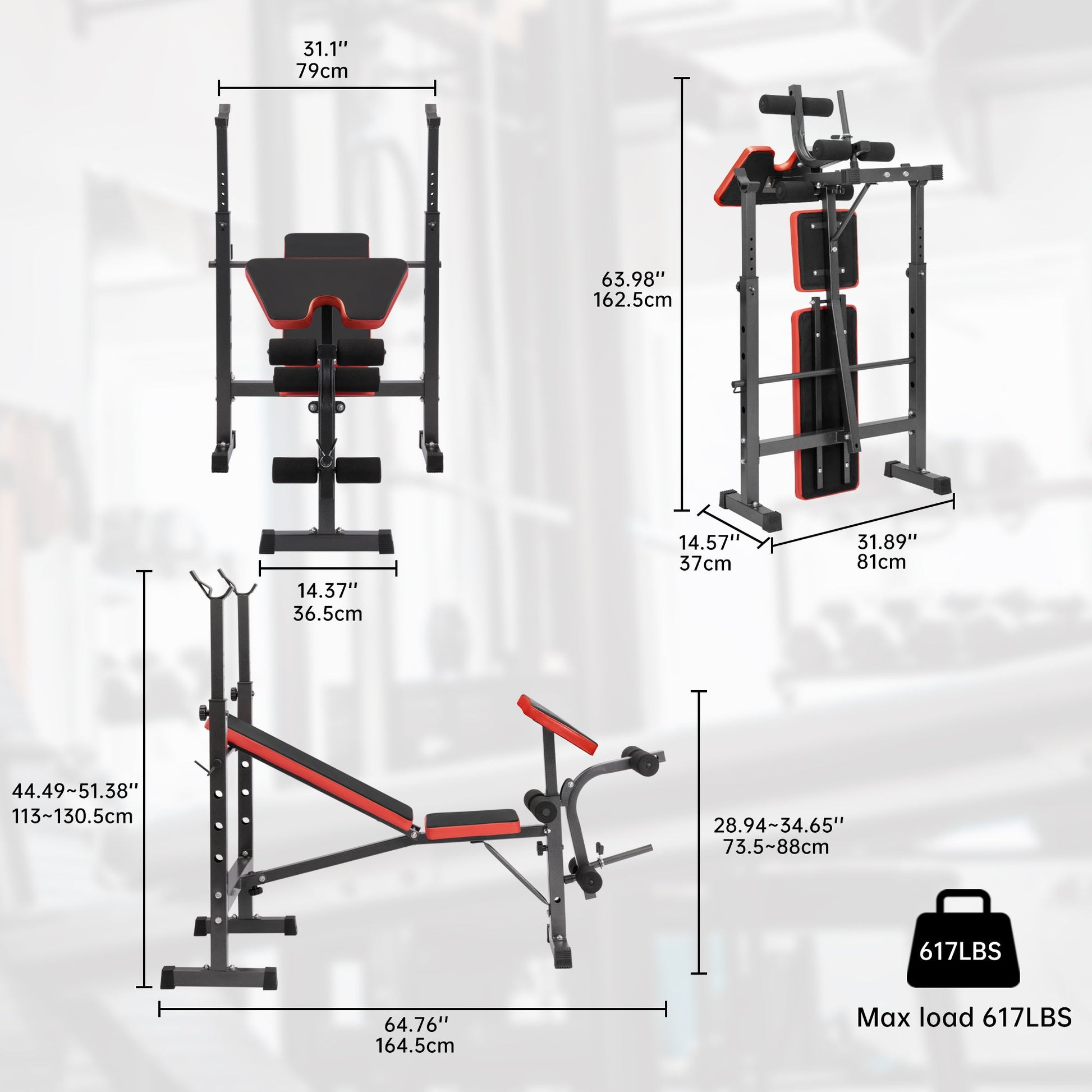 Adjustable Weight Bench with Barbell Rack, Dumbbell Storage, Dip Handles & 280 kg Load Capacity WEB9752 - with | Sold by Uncle Wiener's Wholesale