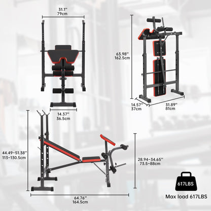 Adjustable Weight Bench with Barbell Rack, Dumbbell Storage, Dip Handles & 280 kg Load Capacity WEB9752 - with | Sold by Uncle Wiener's Wholesale