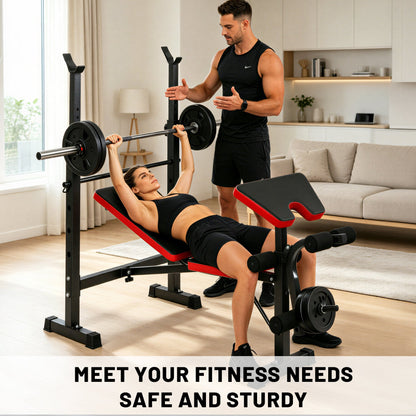 Adjustable Weight Bench with Barbell Rack, Dumbbell Storage, Dip Handles & 280 kg Load Capacity WEB9752 - with | Sold by Uncle Wiener's Wholesale