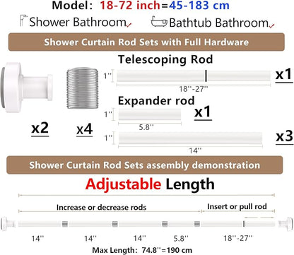 Adjustable White Shower Curtain Tension Rod with 12 Hooks – Rust-Resistant No-Drill Spring Rod (18–72 Inches) - General Equipment with | Sold by Uncle Wiener's Wholesale