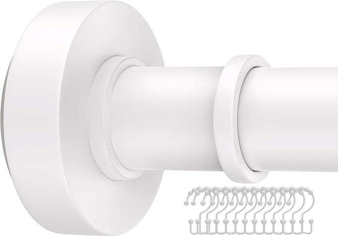 Adjustable White Shower Curtain Tension Rod with 12 Hooks – Rust-Resistant No-Drill Spring Rod (18–72 Inches) - General Equipment with | Sold by Uncle Wiener's Wholesale