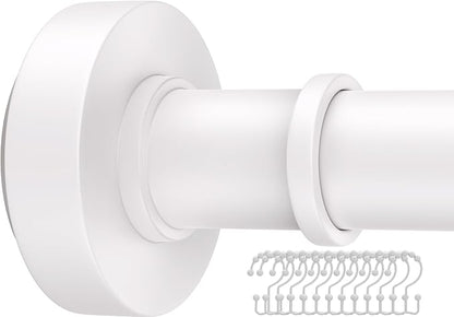 Adjustable White Shower Curtain Tension Rod with 12 Hooks – Rust-Resistant No-Drill Spring Rod (18–72 Inches) - General Equipment with | Sold by Uncle Wiener's Wholesale