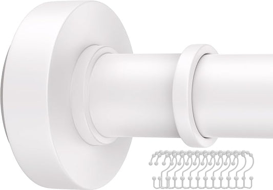 Adjustable White Shower Curtain Tension Rod with 12 Hooks – Rust-Resistant No-Drill Spring Rod (18–72 Inches) - General Equipment with | Sold by Uncle Wiener's Wholesale