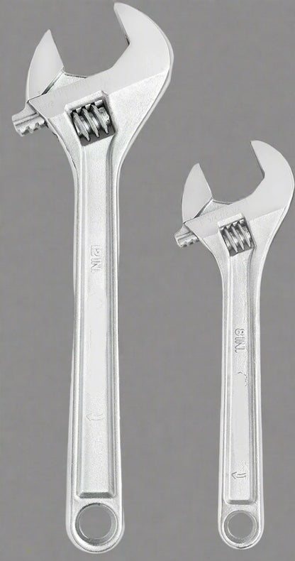 2-piece adjustable wrench set showing 8-inch and 12-inch wrenches with chrome finish