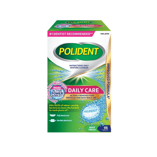 Polident Daily Care Denture Cleaner Tablets – 96 Count Antibacterial Denture & Partial Cleaner
