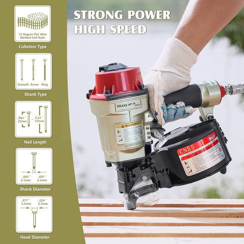 Air Coil Nail Gun – 1"–2 - 1/4" Industrial Coil Nailer 120 PSI CN55 - with | Sold by Uncle Wiener's Wholesale