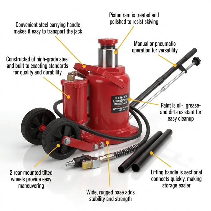 Air Hydraulic Bottle Jack – 12, 20 & 50 Ton | Heavy - Duty Floor Jacks - Material Handling with 12 TON 12TAJAB | Sold by Uncle Wiener's Wholesale
