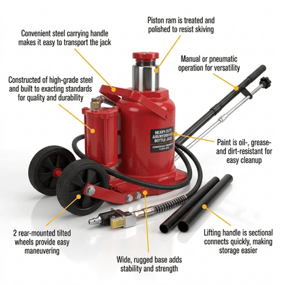 Air Hydraulic Bottle Jack – 12, 20 & 50 Ton | Heavy - Duty Floor Jacks - Material Handling with 12 TON 12TAJAB | Sold by Uncle Wiener's Wholesale