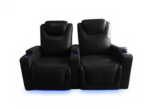 Air Leather 2 - Person Power Reclining Home Theater Sofa with USB & LED Lighting – 112613 - with Black | Sold by Uncle Wiener's Wholesale