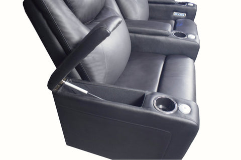 Air Leather 2 - Person Power Reclining Home Theater Sofa with USB & LED Lighting – 112613 - with Black & Gray | Sold by Uncle Wiener's Wholesale