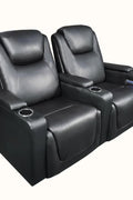 Air Leather 2 - Person Power Reclining Home Theater Sofa with USB & LED Lighting – 112613 - with Black & Gray | Sold by Uncle Wiener's Wholesale