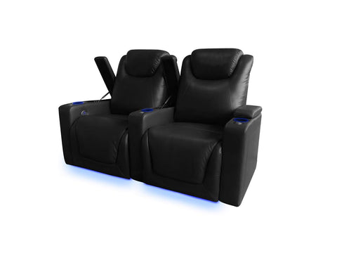 Air Leather 2 - Person Power Reclining Home Theater Sofa with USB & LED Lighting – 112613 - with Black & Gray | Sold by Uncle Wiener's Wholesale