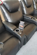Air Leather 2 - Person Power Reclining Home Theater Sofa with USB & LED Lighting – 112613 - with Black & Gray | Sold by Uncle Wiener's Wholesale