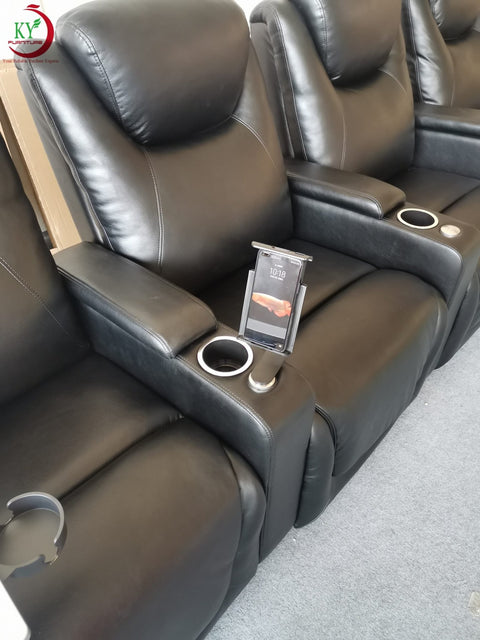 Air Leather 2 - Person Power Reclining Home Theater Sofa with USB & LED Lighting – 112613 - with Black & Gray | Sold by Uncle Wiener's Wholesale